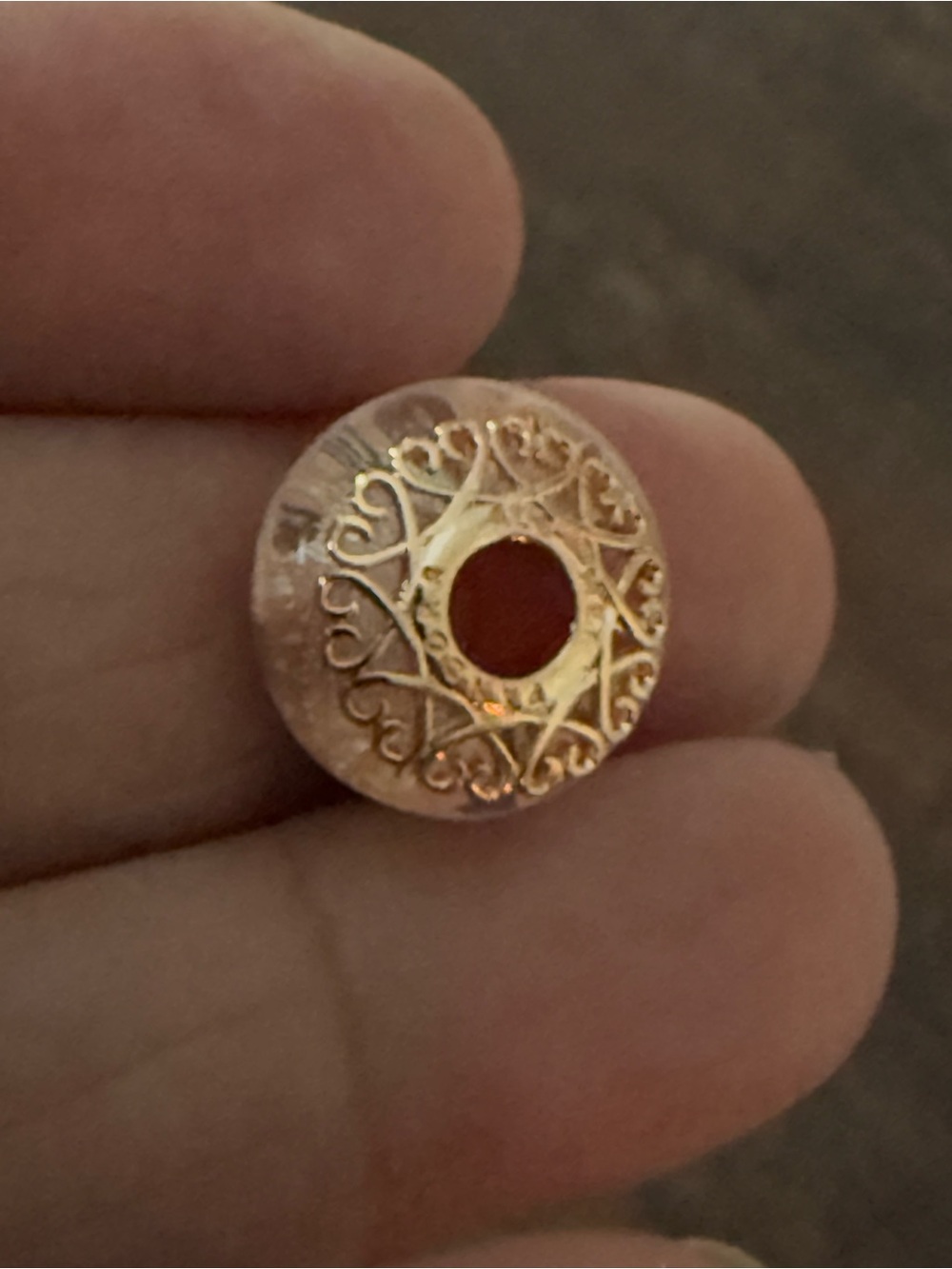 Gold-Tone Filigree Round Charm with Red Center - Women Jewelry